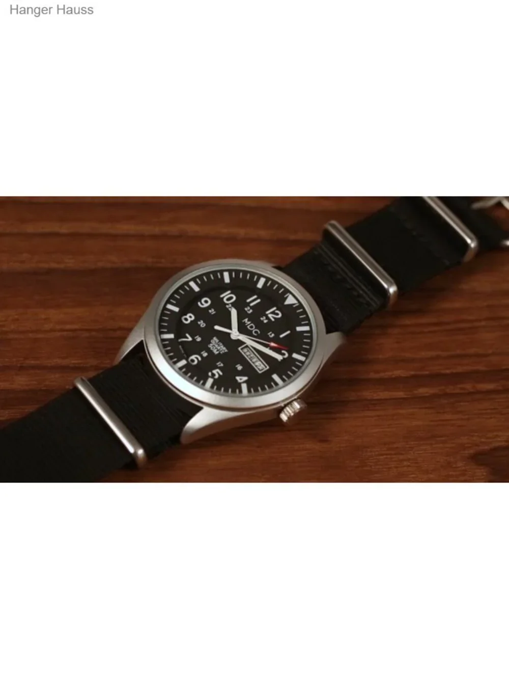 Men's Military Field Watch, 12/24H Day Date, Waterproof Nylon Strap